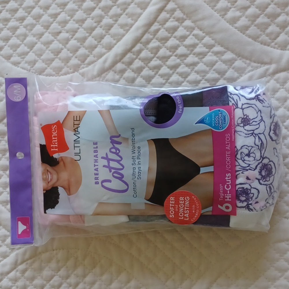 Hanes Ultimate Breathable Cotton Hi-Cut Tagless Underwear -NWT